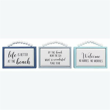 YOUNGS Wood & MDF Nautical Tabletop Sign with Wood Beads Handle, 3 Assorted Color 62099